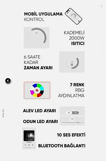Elektrikli Şömine RGB renkli 160 cm ( Isıtmasız )
