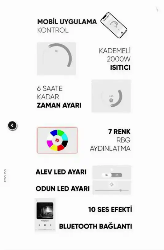 Elektrikli Şömine RGB renkli 160 cm ( Isıtmasız )
